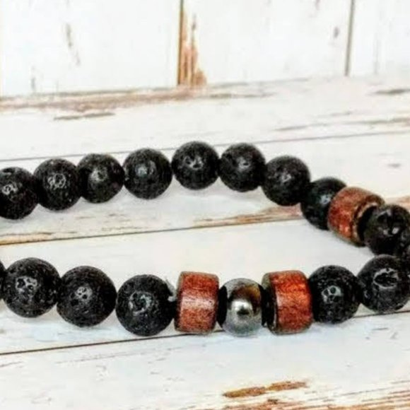 The Girl With Kaleidoscope Eyes Jewelry - Lava Stone  & Hematite Bracelet